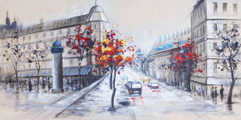 HA112 Wall décor art oil on canvas street scene red blue tones